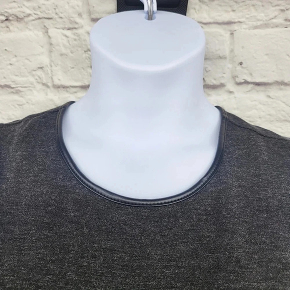 Lauren Ralph Lauren Gray Sleeveless Faux Leather Trim Dress Sz Large - Picture 3 of 10